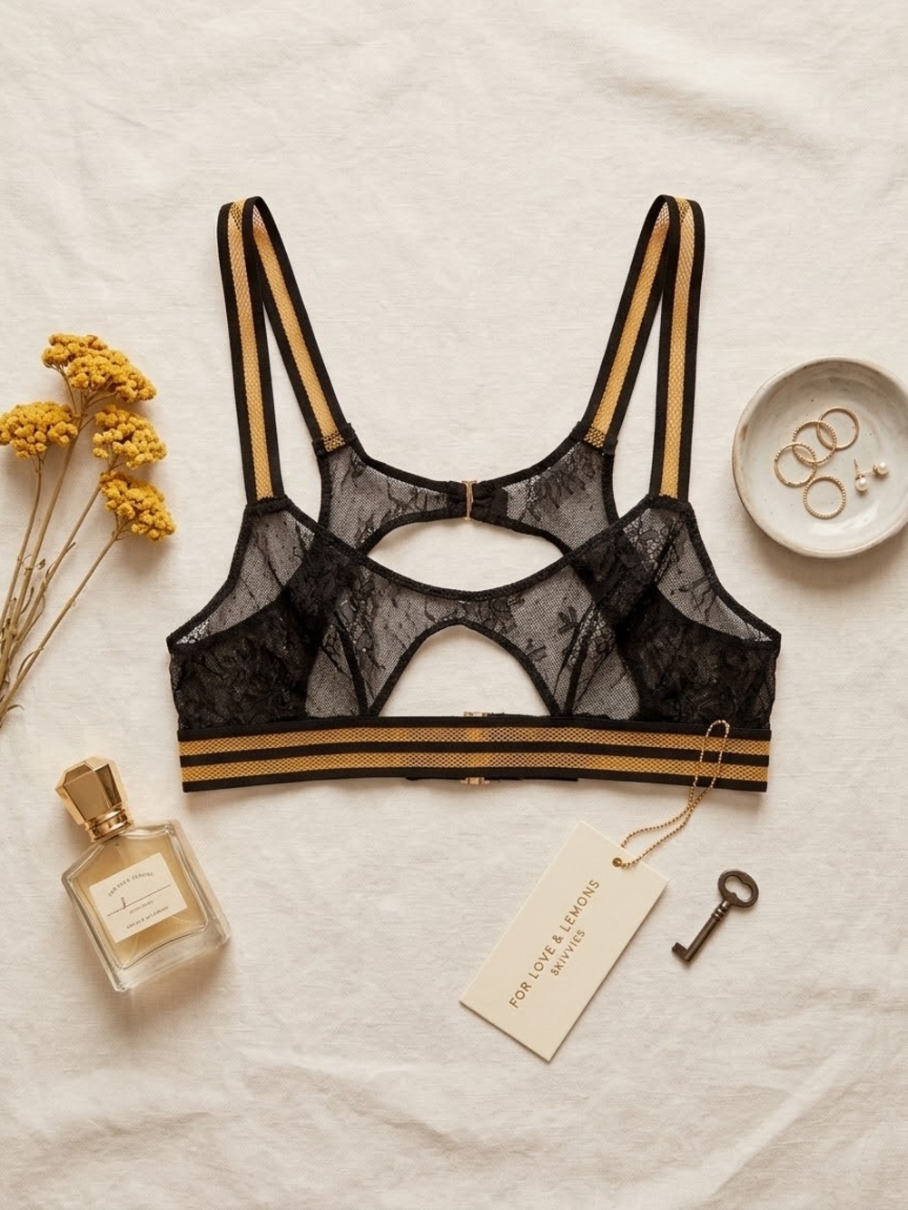 For Love & Lemons Skivvies Lace Athletic Stripe Bra Top S Y2K Sporty Coquette